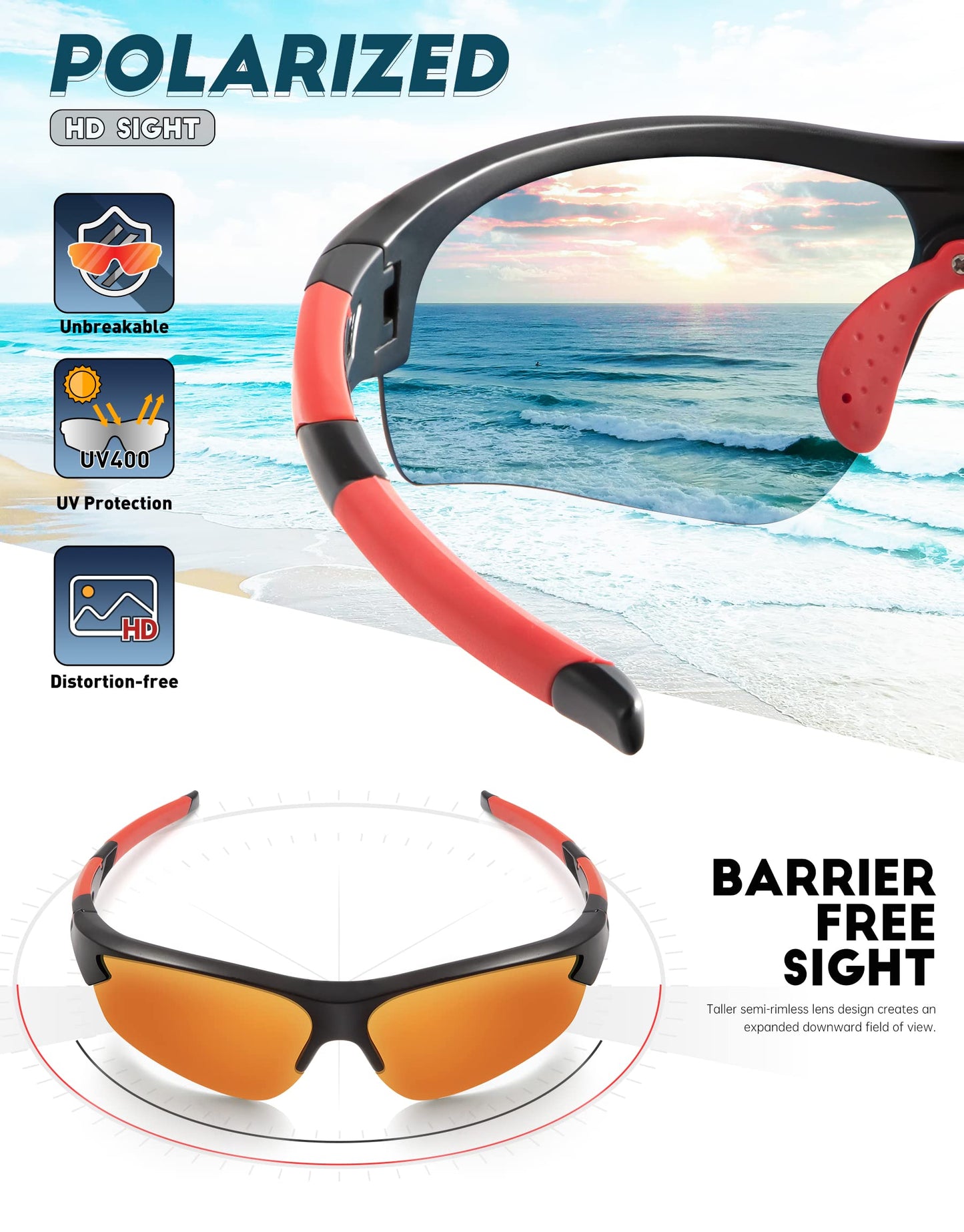 ANYLUV Sports Sunglasses for Men Women Outdoor Cycling Glasses Polarized Sunglasses for Outdoor Cycling Baseball UV400