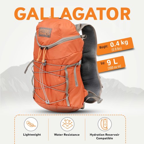 Mystery Ranch Gallagator 10 Backpack – Weather Resistant Travel Bag with Sternum Strap – Paprika, 10L, L/XL