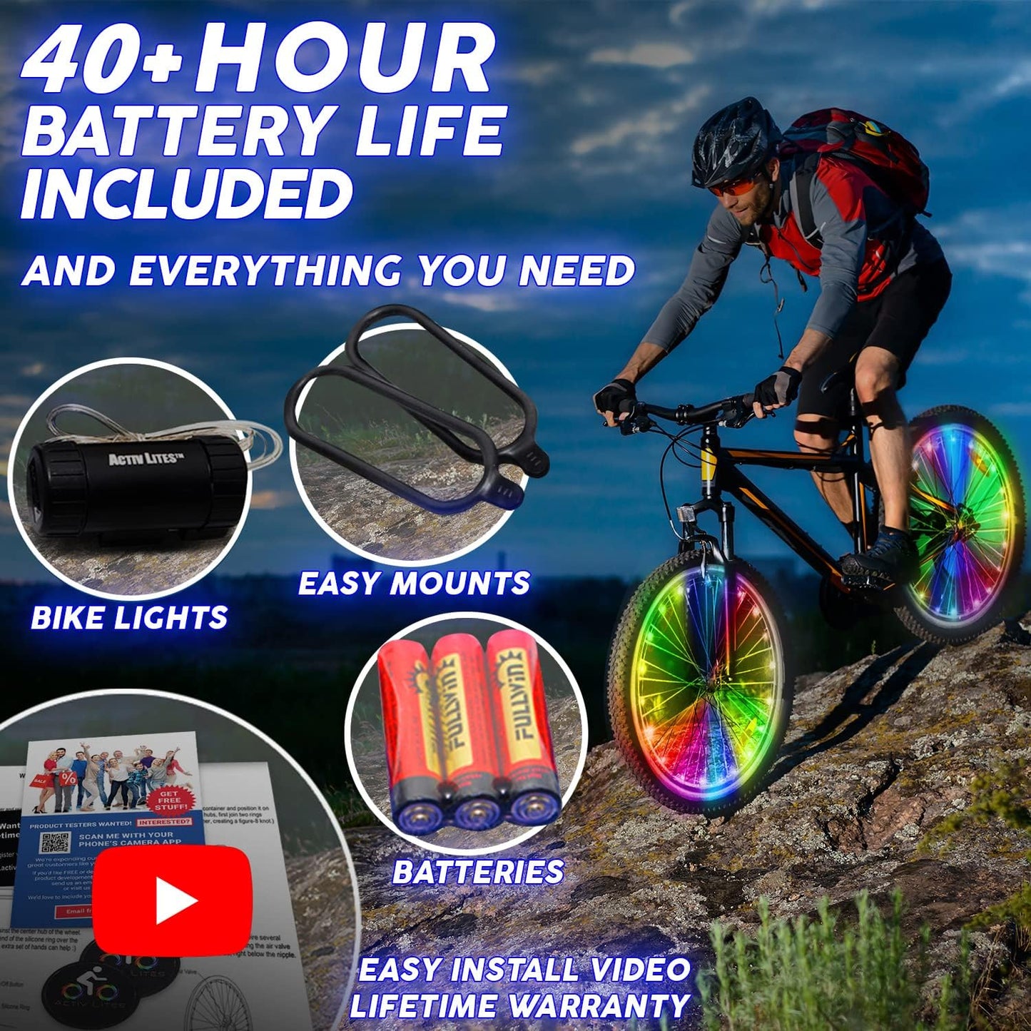Activ Life LED Bike Wheel Lights with Batteries Included, Get 100% Brighter and Visible from All Angles for Ultimate Safety & Style (1 Tire Pack, Multicolor)