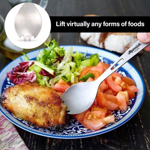 Maverick Cycles Titanium 3 in 1 Ti Spork, Spoon, Fork and Bottle Opener Combo, Camping Utensil Outdoor Hiking Backpacking Picnic, Small, Matte Silver