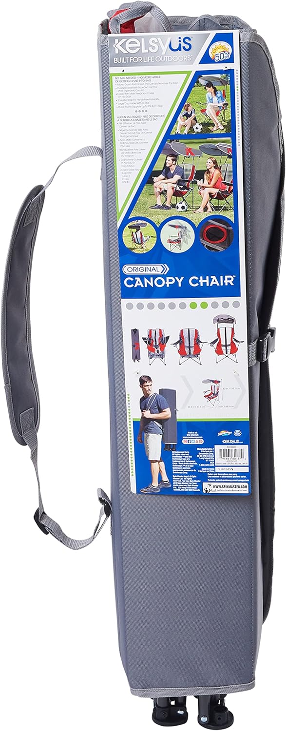 Foldable Canopy Chair for Camping & Tailgating - Kelsyus Grey/Red Outdoor Seating