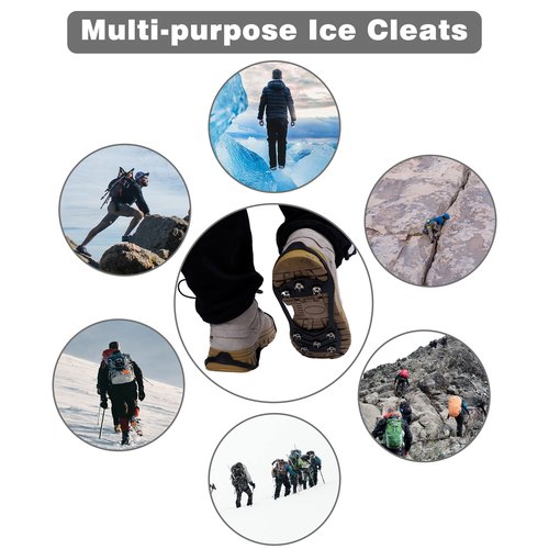 WBCBEC 2 Pairs Non Slip Gripper Spike Ice Traction Cleats Walk Traction Cleat Ice Snow Grips for Shoes, Boot with 8 Steel Studs Crampons
