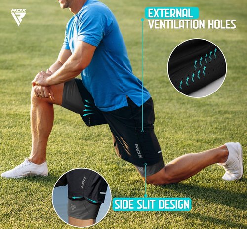 RDX Men’s Running Shorts, 2 in 1 Athletic Breathable Short Compression Liner, 2 Zipper and 2 Phone Pockets, Lightweight Black