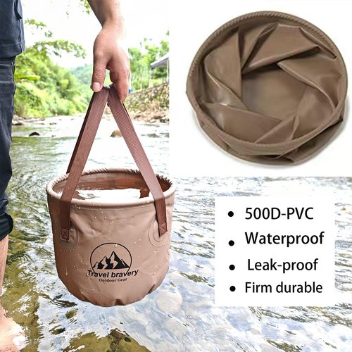 Outdoor Portable Folding Bucket, Picnic, Fishing Bucket, Water Bucket, Large Capacity Handheld Bucket, Suitable for Camping, Hiking, Water Filling, Vegetables and Fruits (Coffeecolour, 10L)