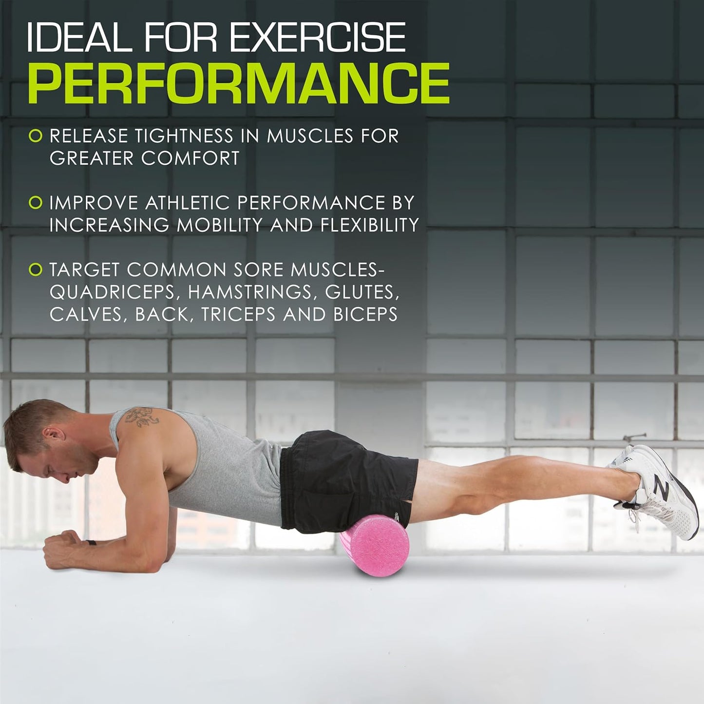 ProsourceFit High Density Foam Rollers 12 - inches Long, Firm Full Body Athletic Massage Tool for Back Stretching, Yoga, Pilates, Post Workout Muscle Recuperation, Black/Green
