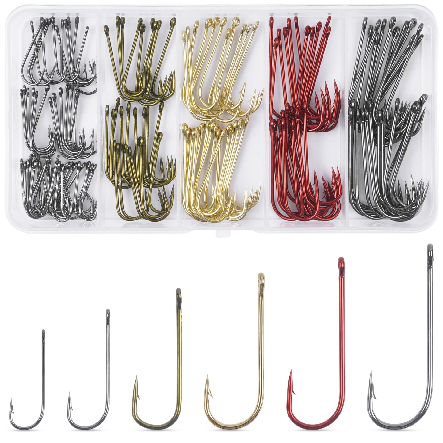 Aberdeen Fishing Hooks Set,150pcs Crappie Panfish Hooks Long Shank Aberdeen Hooks High Carbon Steel Assorted Small Light Wire Fishing Hooks for Bass Trout Catfish Sunfish Freshwater