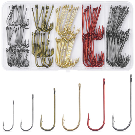 Aberdeen Fishing Hooks Set,150pcs Crappie Panfish Hooks Long Shank Aberdeen Hooks High Carbon Steel Assorted Small Light Wire Fishing Hooks for Bass Trout Catfish Sunfish Freshwater