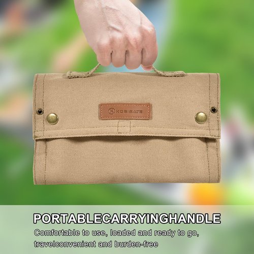 GVRGO Camping Spice Kit, Portable Travel Spice Bag Pouch With 10 Spice Containers, Foldable Canvas Seasoning Storage Bag for Outdoor Travel Camping BBQ Picnic- Khaki