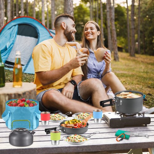TOMSHOO Camping Cookware Mess Kit, Lightweight Backpacking Cooking Set - Alumina Camping Pots, Pans, Kettle - Outdoor Hiking Picnic Set - Carry Bag Included