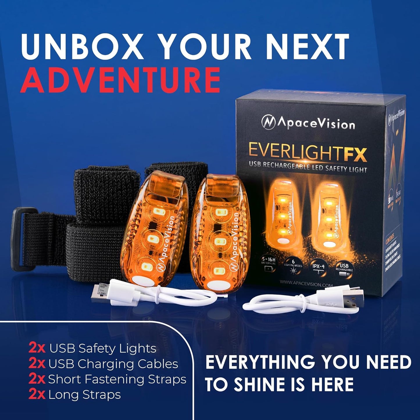 EverLightFX USB Rechargeable LED Safety Light (2 Pack) by Apace - Super Bright Bike Tail Light Works Brilliantly as Running Light for Joggers, Pets, Bicycle Strobe or Rear Clip On Lights