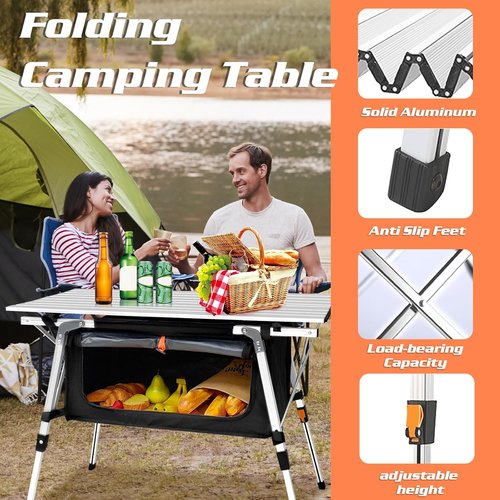 CampLand Aluminum Table Height Adjustable Folding Table Camping Outdoor Lightweight for Camping, Beach, Backyards, BBQ, Party