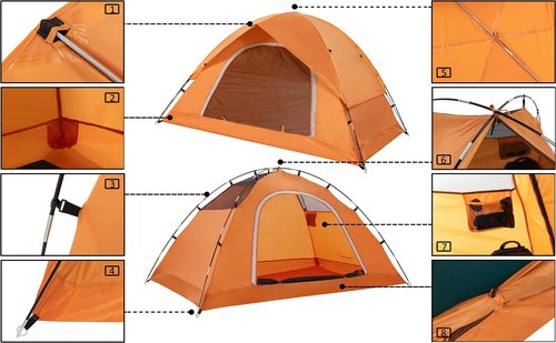 Vela Camping Tent for 2 Person, 4 Person, 6 Person - Waterproof Two Person Tents for Camping, Small Easy Up Tent for Family, Outdoor, Kids, Scouts in All Weather and All Season by Clostnature
