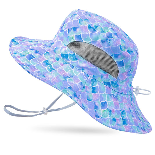 Kids Sun Hat for Girls Mesh Bucket Hat Toddler UV Protection Beach Hat Kids Foldable Fishing Hat for Girls 2-8 Years Blue