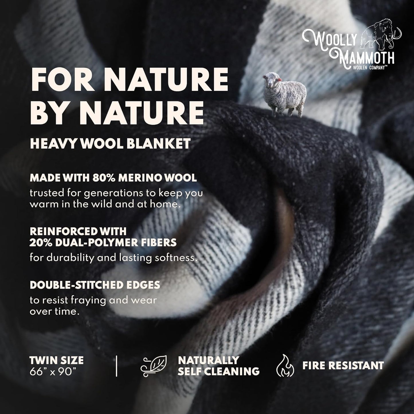Woolly Mammoth Woolen Co. | Extra Large Merino Wool Camp Blanket | Perfect Outdoor Gear | Bedroll for Bushcraft, Camping, Trekking, Hiking, Survival, or Throw Blanket at the Cabin (Gray), 66" x 90"