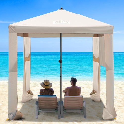 Vibemo Beach Cabana, 6.2' x 6' Portable Canopy with Side Wall, 4 Adjustable Height, UPF 50+ UV Protection, Easy to Set Up Tent, Waterproof Beach Shelter for Outdoor Patio