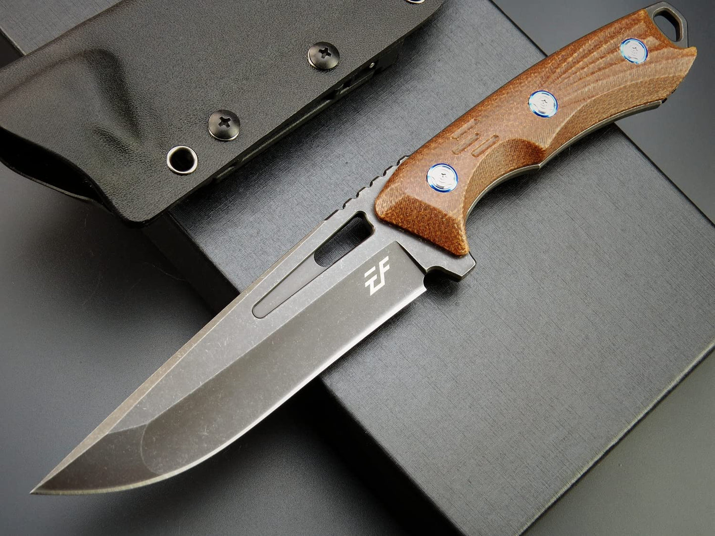 Eafengrow EF127 Fixed Blade Knife 14C28N Steel Blade, Micarta Handle Full Tang Fixed Knifes for Working Camping Hunting Survival Heavy Duty EDC Tool Knife(Brown)