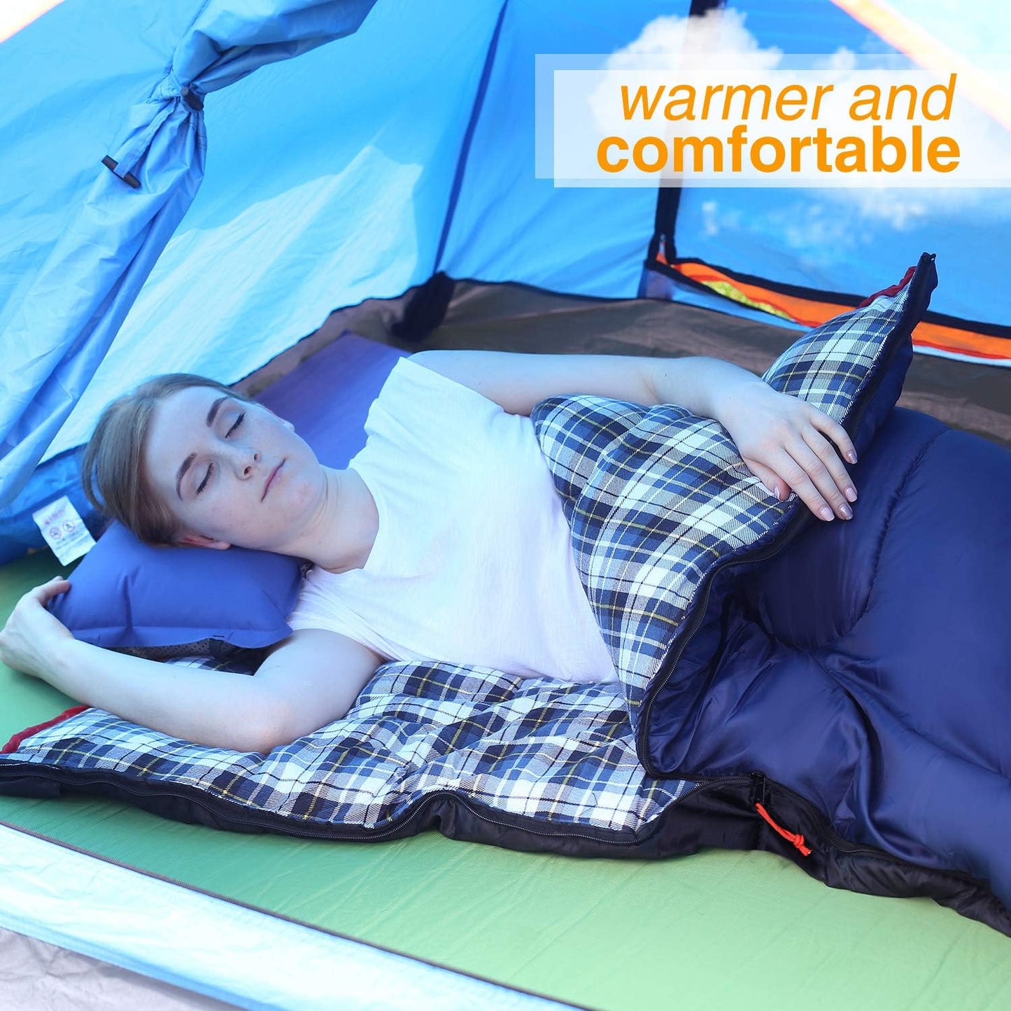 REDCAMP Cotton Flannel Sleeping Bag for Camping Backpacking, Adults Cold Weather Envelope Sleeping Bags with 2/3/4/6lbs Filling