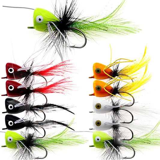 Ghanneey 10pcs Fly Fishing Poppers Fly Fishing Dry Flies Topwater Fishing Lures Bass Popper Flies Bugs Lures Panfish Bait Fly Trout Bobber Flies Kit for Bass Trout Panfish Bluegill Salmon
