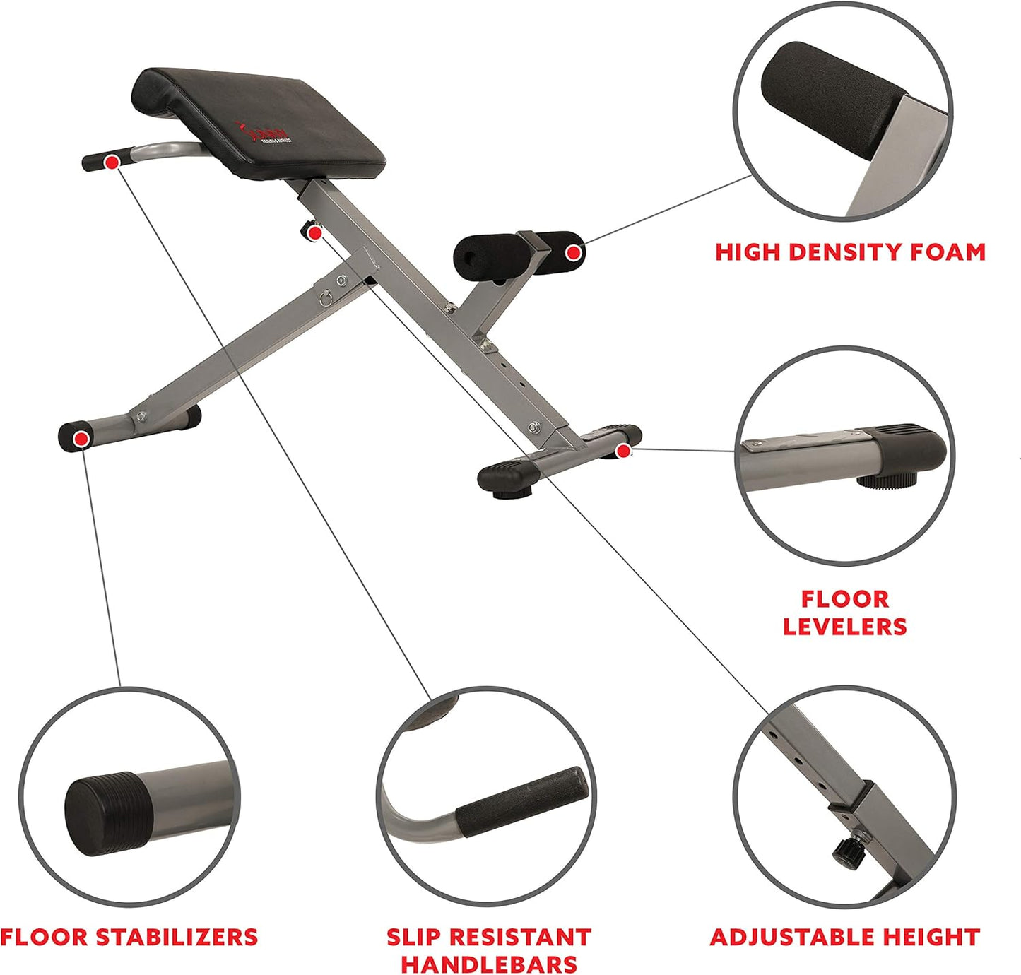 Sunny Health & Fitness Foldable Hyperextension Roman Chair w/Back Extension, Home Gym Sit Up Bench for Glute & Ab Workouts, Optional Adjustment Incline & Multi-Function Heavy-Duty Exercise Equipment