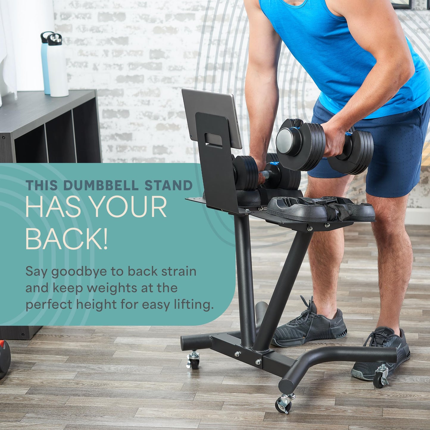 Lifepro Adjustable Dumbbell Stand Rack - Compatible with PowerFlow Plus, PowerUp Plus, and for More Brands- Phone Holder, featured Castors - Home Gym Storage and Convenient Strength Training