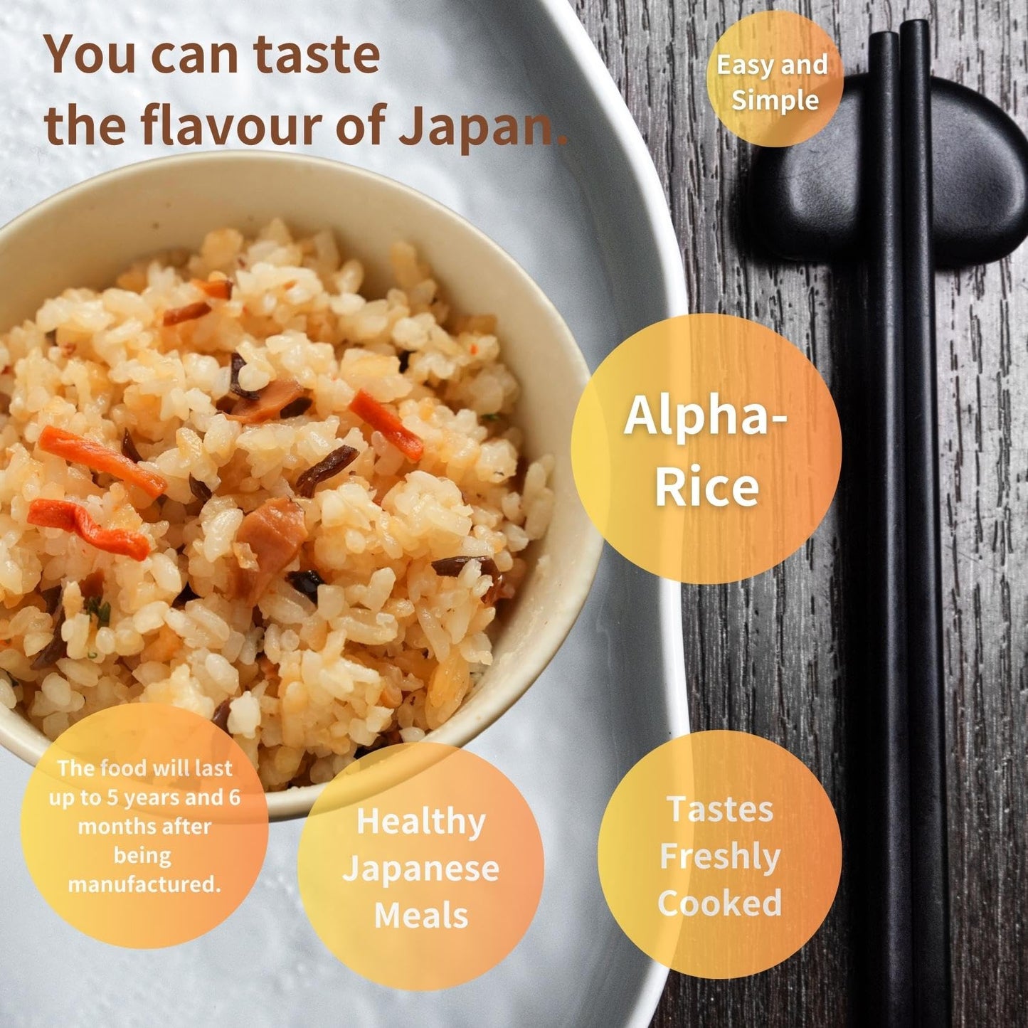 GOHAN JAPAN Kinoko Mushroom Dried Alpha Rice (100% Japan-based) for Camping Mountain Climbing Emergencies 100g/3.5oz (A filling 260g/9.2oz meal) per 1-pack by Onisi Foods (1-pack, 100, Gram)