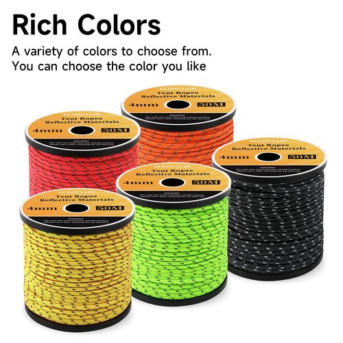 KOMCLUB 50M Reflective Guy line Tent Cords Solid 4mm Lightweight Camping Rope Braid Tent Guide Guy Straps for Tent Tarp Canopy Shelter Camping Hiking Backpacking Water Activities Survival Gear (GREEN)