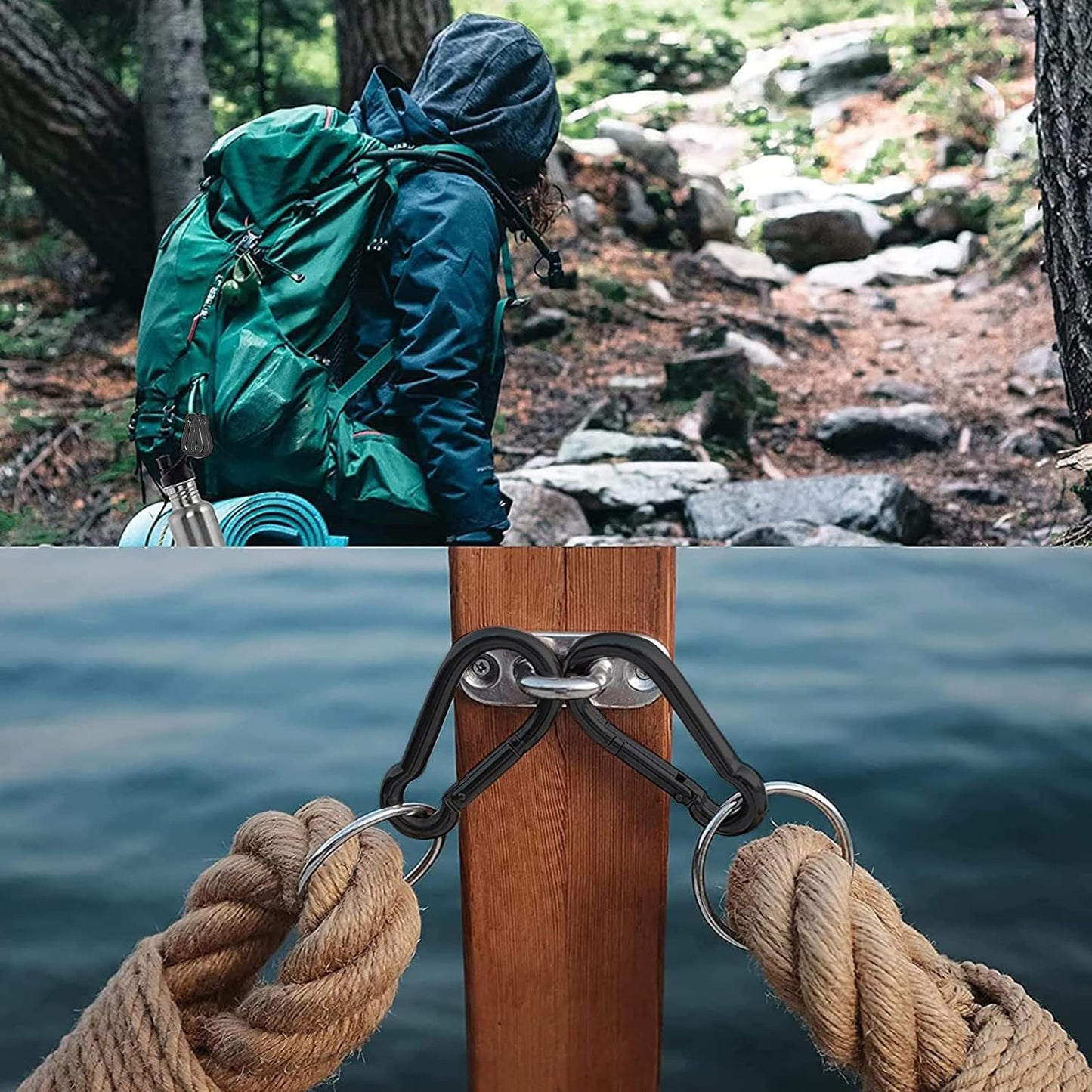 AODESTINY 50PCS 3" Black Spring Snap Hook, Heavy Duty Spring Snap Carabiner Clip for Swing and Gym, 500lbs Capacity Quick Links Carabiner Clips for Hammock, Camping, Hiking, Water Bottle & Backpack