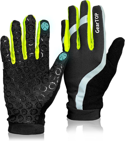 GearTOP Running Gloves for Men & Women, Touchscreen Cold Weather Jogging Gear, Fluorescent Reflective Winter Gloves Visible at Night, Warm Glove Liners for Hiking