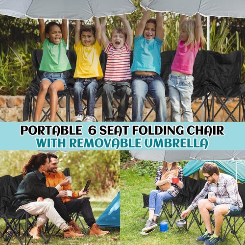 Cinnvoice Folding Soccer Bench Chair Portable Team Sports Sideline Team Bench Seat with Umbrella for Football Camp Travel Events Outdoor Seating with Storage Bag(6 Seat)