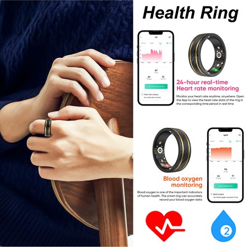 CNBRO Smart Ring Heart Rate Monitor Blood Pressure Ring Sleep Tracker Fitness Ring Pedometer Step Counter Calories Fitness Tracker Waterproof Health Smart Rings for Men Women