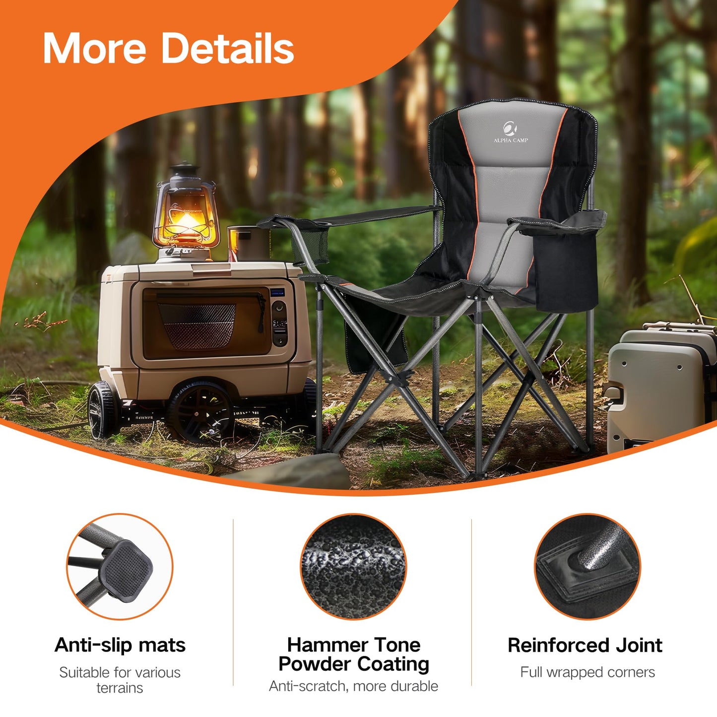 Oversized Folding Camping Chair for Adults, Heavy Duty Portable Lawn Chairs with Cooler Bag, Side Pocket & Cup Holder, Folding Chairs for Outside Support 450 LBS Outdoor Chair