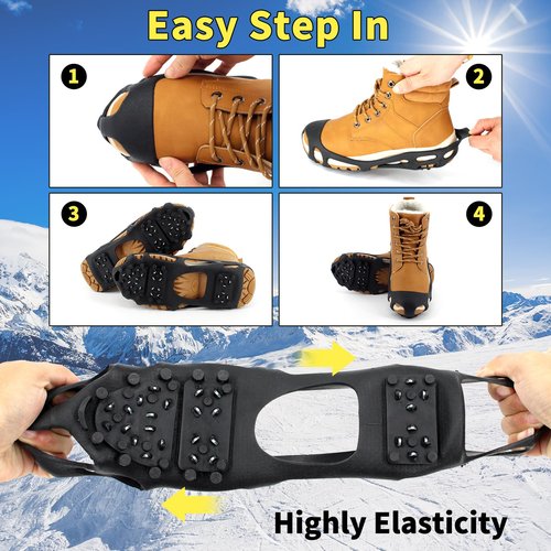 Xproutdoor Ice Cleats Snow Grips, Crampons Anti-Slip Traction Lightweight Portable for Walking on Snow & Ice, Easy Step-in for Shoes/Boots