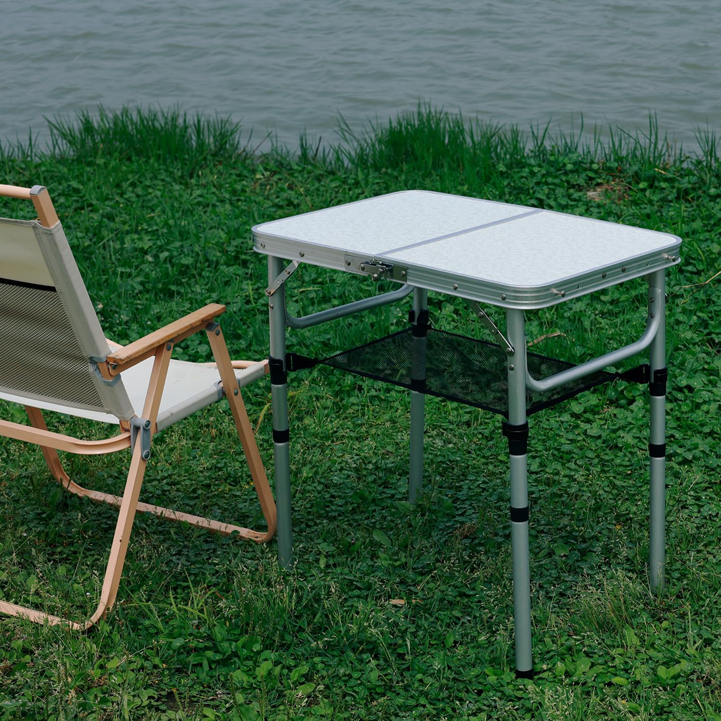 Geastsheng Small Folding Camping Table, 2ft Portable Picnic Table Aluminum 24" x 16" Folding Table, 3 Adjustable Heights Portable Lightweight Table Dining Table for RV, Picnic, Beach (White)