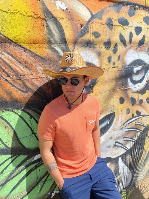 KOOL BREEZE SOLAR HAT Men's Cowboy Solar Hat With Built-in Fan - Solar Powered Straw Sun Hat - Brown (Large)
