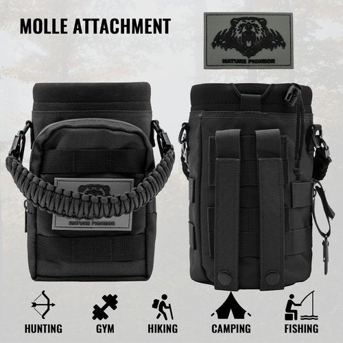 NATURE PIONEOR 32 64 128oz Tactical Water Bottle Pouch, Multi-Function Tactical Water Bottle Bag with Adjustable Shoulder Strap, Half/One Gallon Molle Strap Carrier Holder