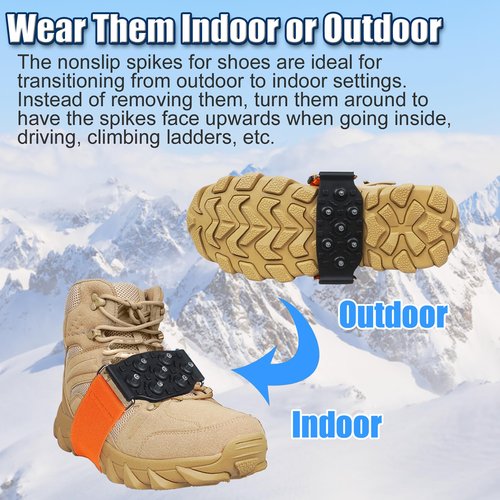 Ice Cleats Snow Traction Cleats for Boots and Shoes Mid-Sole Non Slip Crampons with Adjustable Straps 7 Tungsten Studs for Secure Grips Rotatable Traction Aids Walking on Snow and Ice S/M-1PCS