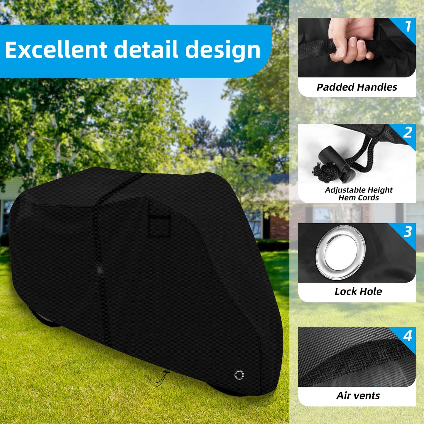 Adult Tricycle Cover/Electric Trike Cover, 600D Heavy Duty Oxford Cloth Tricycle Cover, UV Protection & Windproof, Waterproof Recumbent Trike Cover Replacement,includes 1 x adjustable Straps (Black)