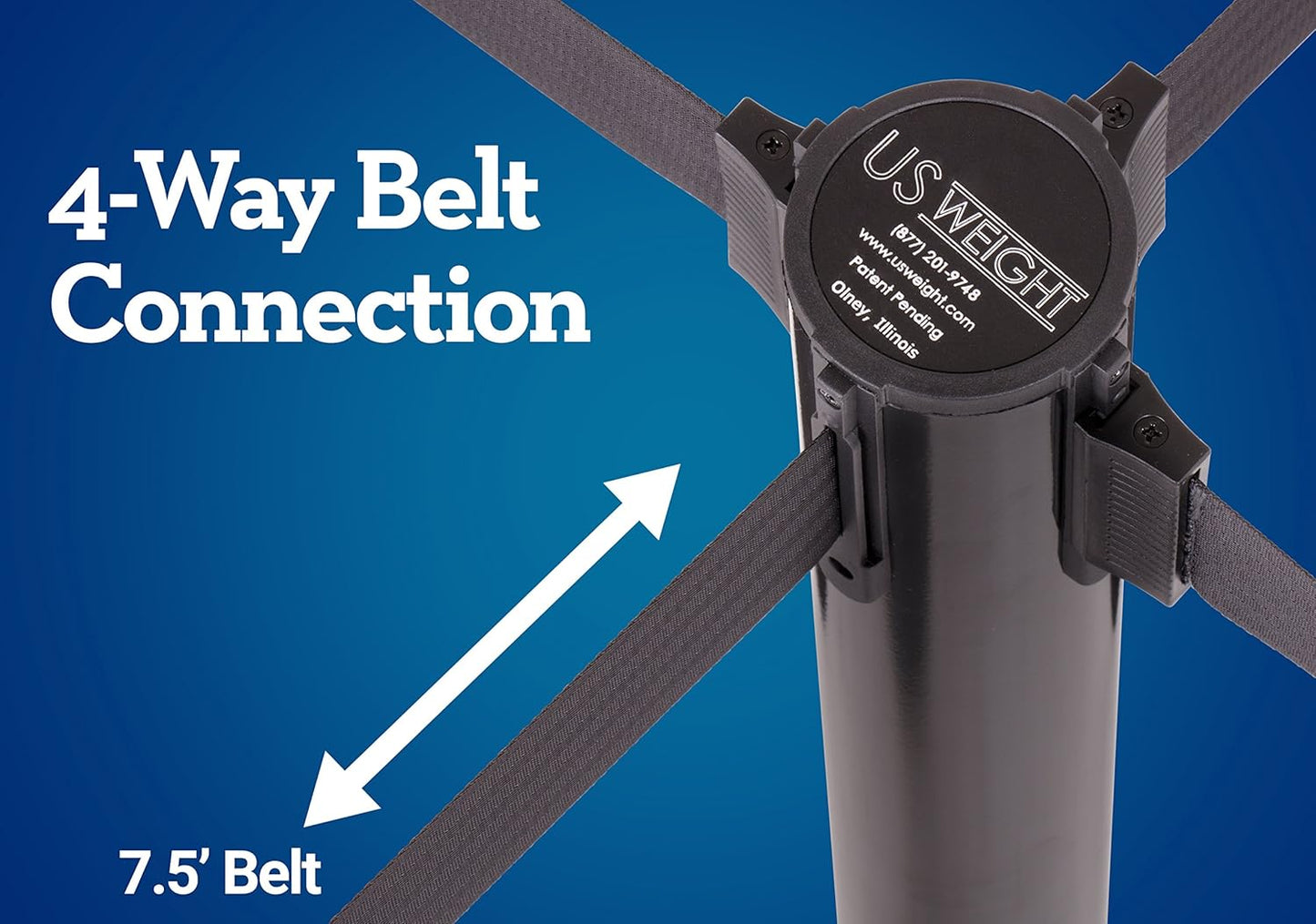 US Weight Black Heavy Duty Premium Steel Stanchion with Black 7.5-Foot Retractable Belt, 2 pack