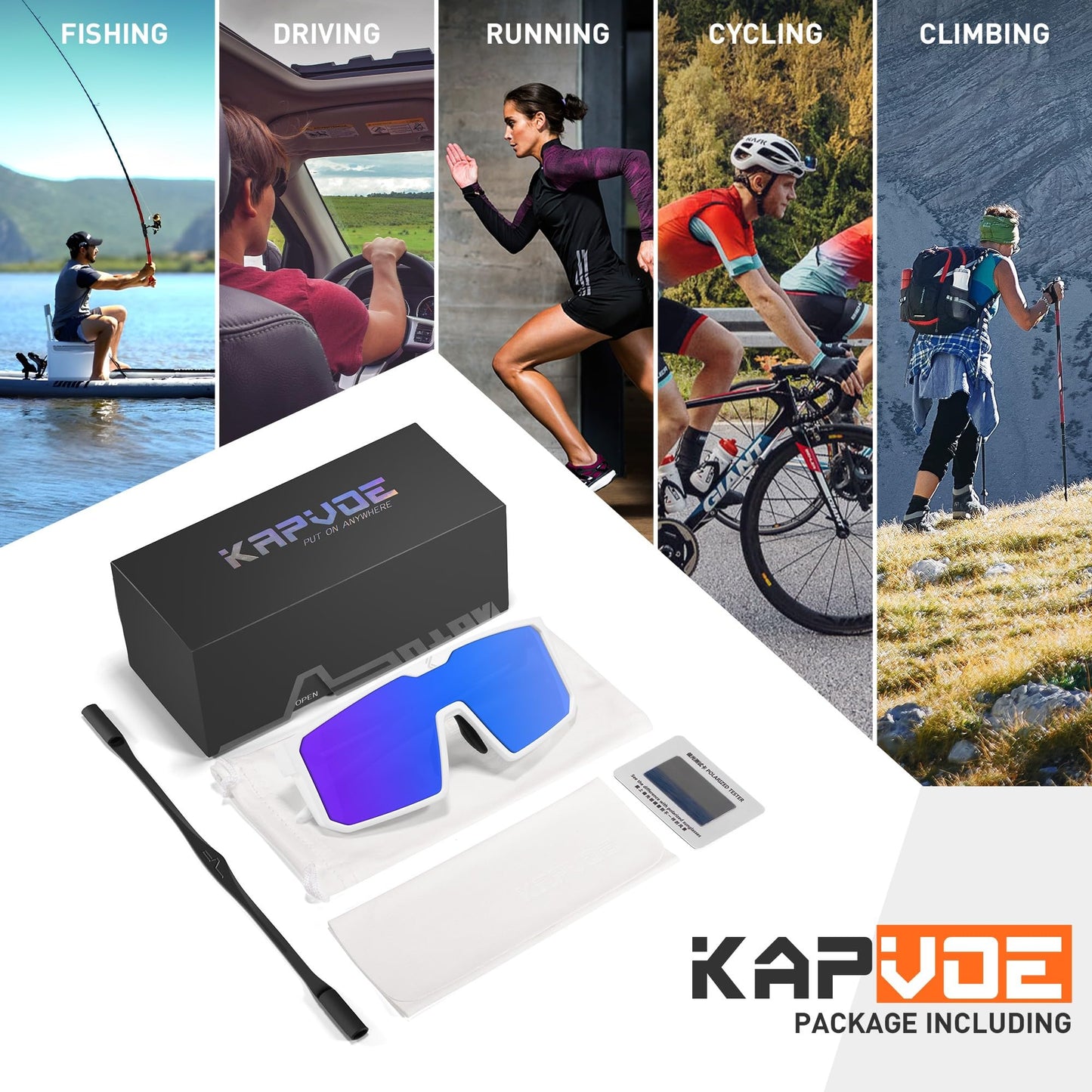 KAPVOE Polarized Cycling Glasses Sports Sunglasses for Men Women, UV400 Protection MTB Bicycle Baseball Mountain Bike K232