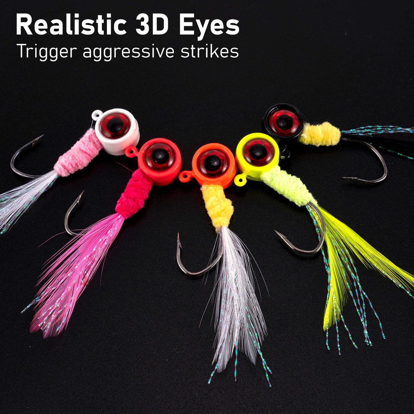 Dr.Fish 10 Pack Crappie Jig Marabou Jig Hand-Tied Freshwater Ball Fishing Jig Hooks Sickle Hook Bass Trout Panfish Bluegill Walleye Fluorescent Yellow 1/16oz