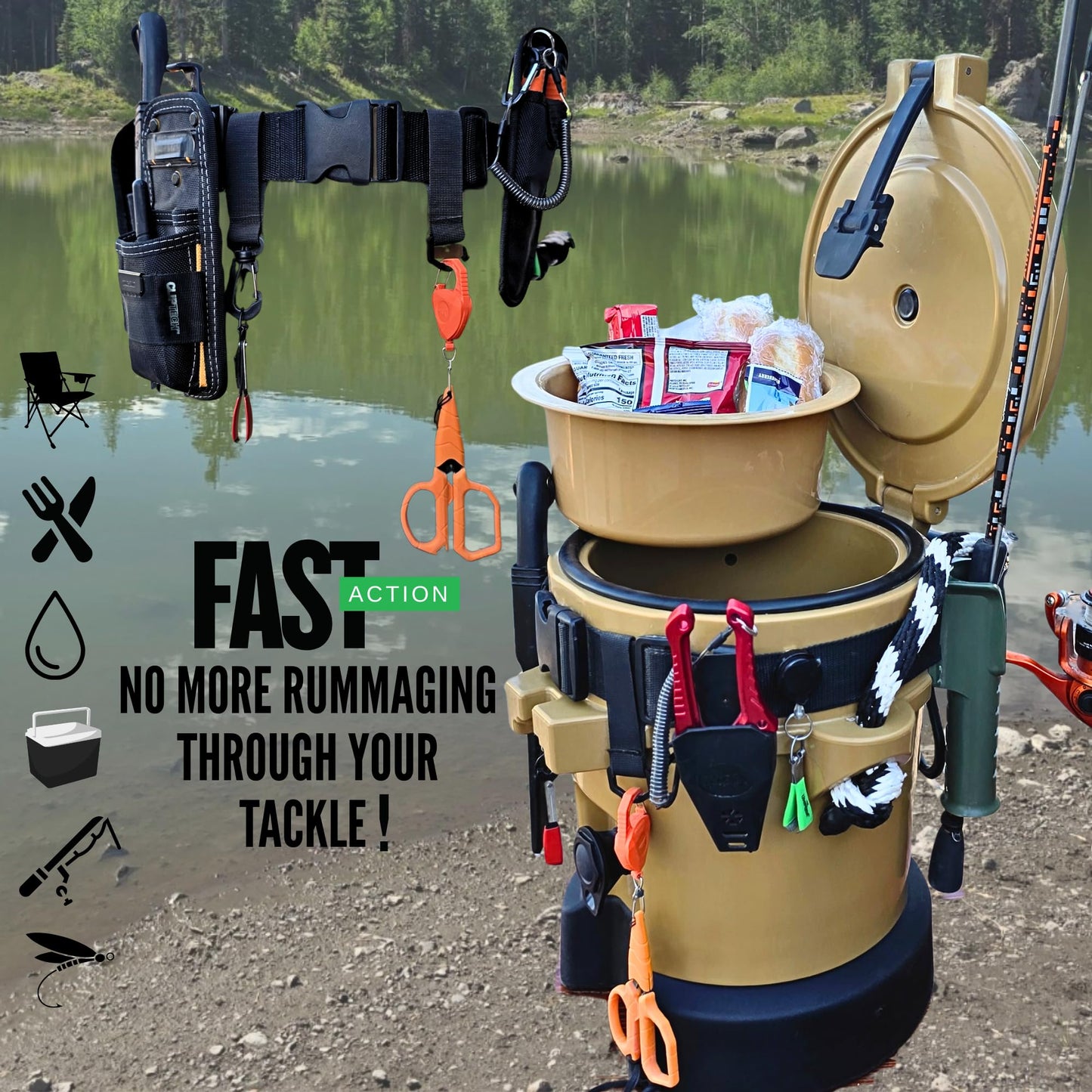 Animus Cooler- Work, Fishing, Hunting & Recreation-Durable Bucket Coolers with Organization. Food-Water-Gear Storage