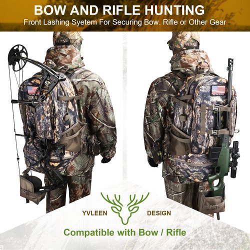 YVLEEN Hunting Backpack, Durable Camo Hunting Packs for Men, Large Capacity Hunting Day Pack for Rifle Bow Gun
