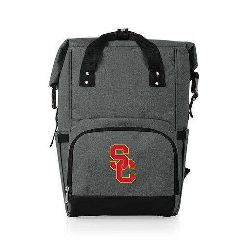 PICNIC TIME NCAA USC Trojans OTG Roll-Top Cooler Backpack, Hiking Backpack Cooler, Soft Cooler Bag, (Heathered Gray)