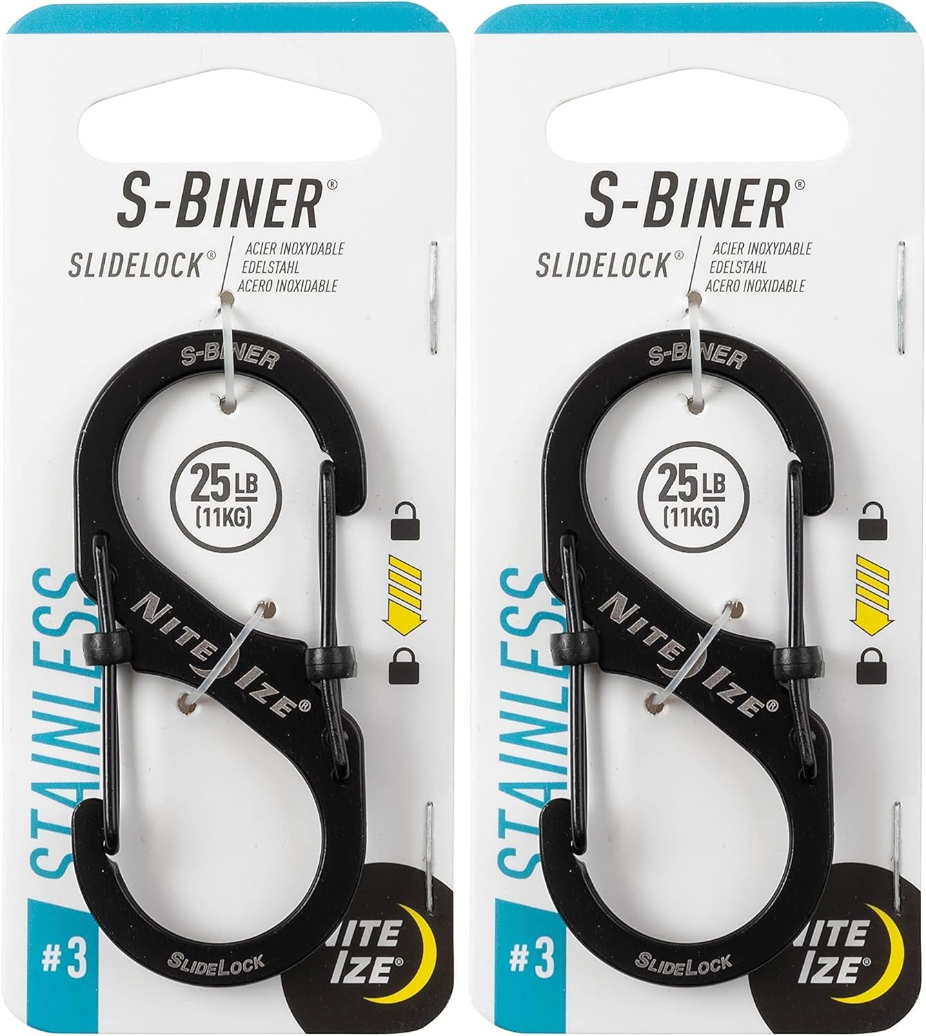 Nite Ize LSB3-01-R6 S-Biner SlideLock Dual Locking Carabiner, Size #3, Stainless
