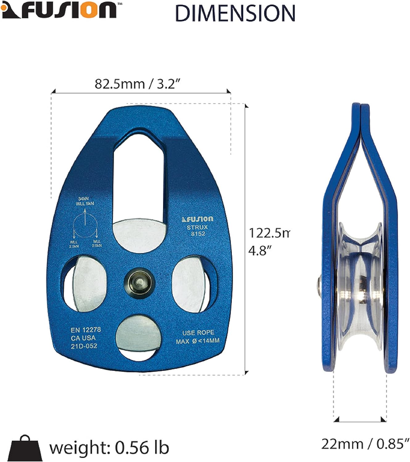 Fusion Climb Strux Aluminum Rescue Side Swing Pulley Blue 34KN…