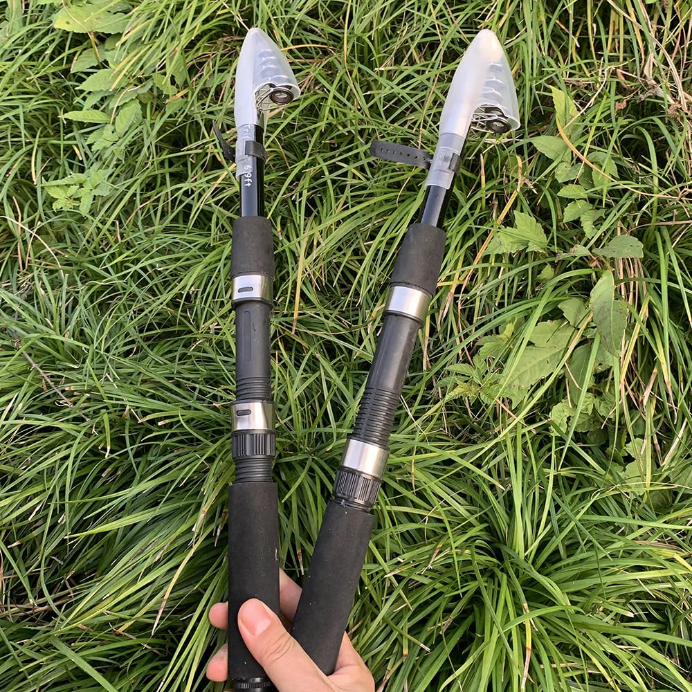 Fishing Pole Combo, 6.9ft 2Pcs Telescopic Rods Set, Collapsible Carbon Fiber Fishing Rods, 2PCS Spinning Reel Set with Carrier Bag Freshwater Fishing Rod and Reel Combos Kits(Blue and Purple)