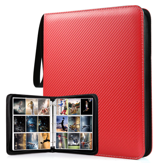 WOT I Trading Card Binder, 900 Pockets Baseball Card Binder Sleeves with Zipper, Double Sided Pockets Card Holder Carry Card Case for Baseball Card, Football Card(Red) WO-CB-9-7