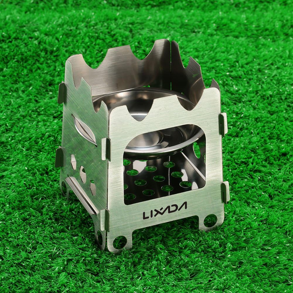 Portable Stainless Steel Wood Burning Camping Stove - Lightweight Folding Backpacking Grill for Hiking, BBQ, and Outdoor Adventures