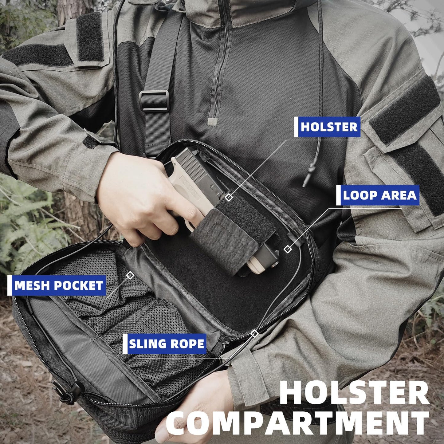 AMYIPO Tactical Chest Sling Pistol Bag for Men, Handgun Pouch Concealed Carry Military with Universal Pistol Holster Shoulder Bag