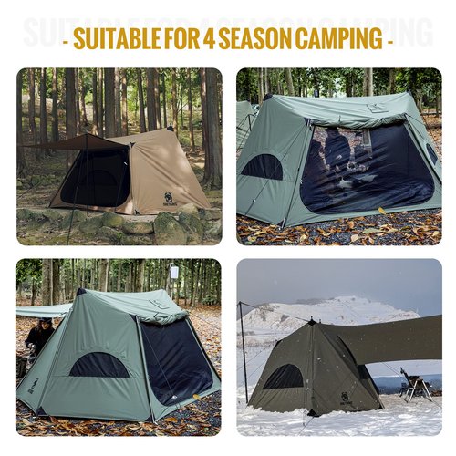OneTigris Solo Homestead TC Canvas Hot Tent with Stove Jack, Fire-Retardant Wind-Proof Durable, 2 Person 4 Season Bushcraft Shelter Tent for Family Camping Hunting Fishing Motorcycling